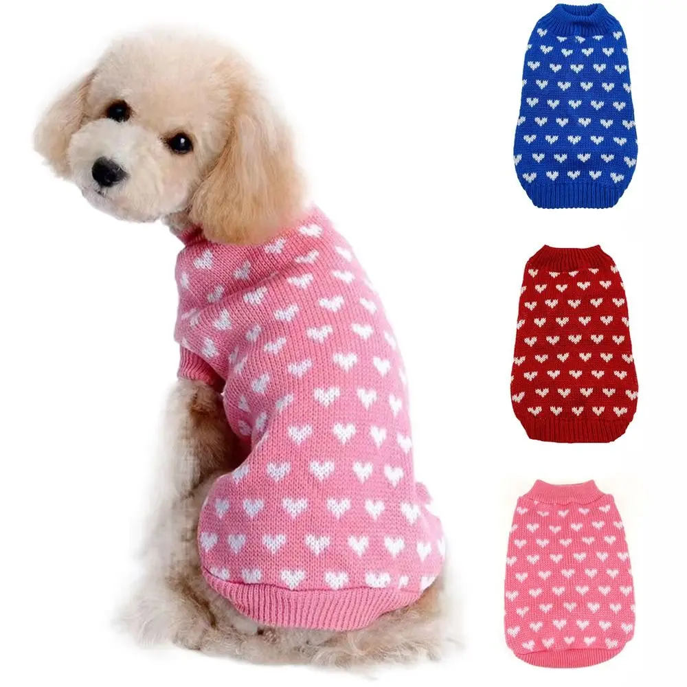 

Acrylic Fiber Heart Pattern Pet Sweater Warm Soft Dog Heart Sweater Breathable Comfortable Turtleneck Pink Dog Sweaters