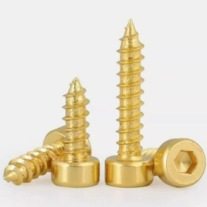 20-60pc M3 M3.5 M4 M5 Golden Plated Cylindrical Inner Hexagon Self-tapping Screw Speaker Speaker Screw Cup Head Wood Tooth Screw