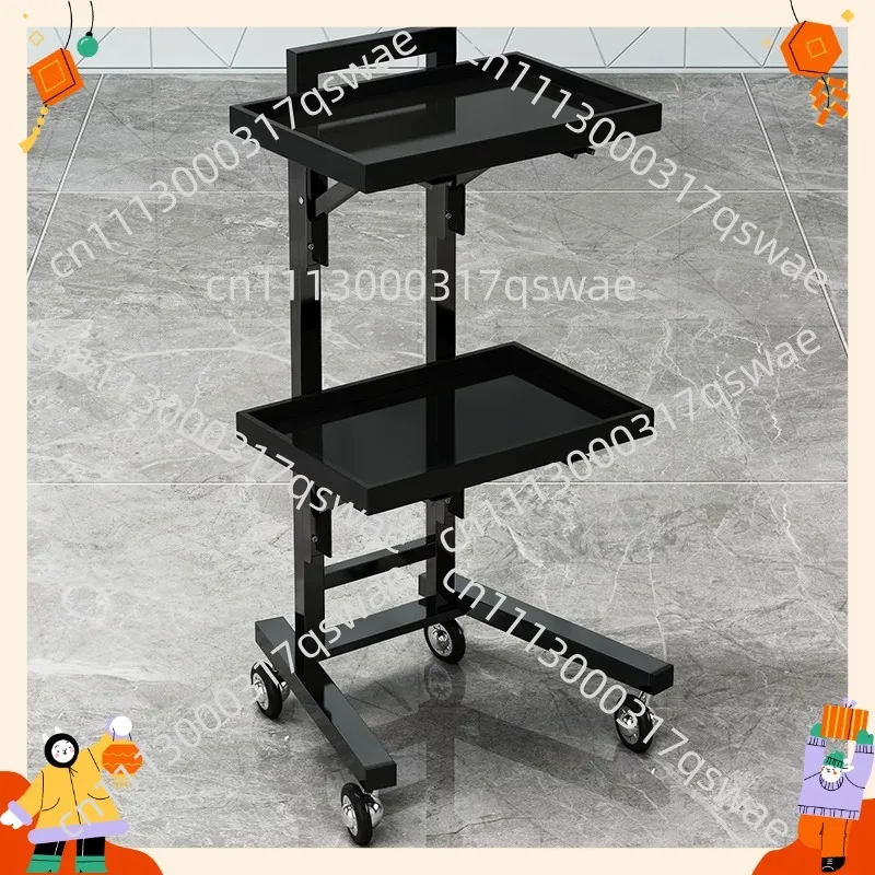Multi-Function Stainless Steel Rolling Cart - Foldable 2-Tier Trolley for Salon, Supermarket & Professional Workbench