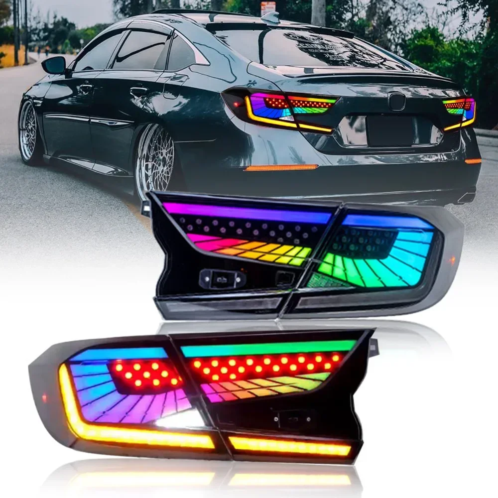 

1 Unit Tail Light 12V Variable Color RGB Mode LED Running Water Turn Tail Light for Hon Accord 2018-2022
