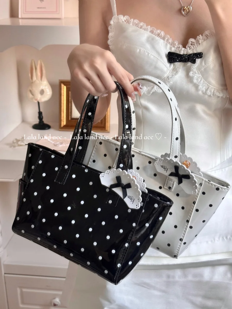 

Japanese Sweet Cute Women's Bags Lolita Polka Dot Butterfly Handbag Fashionable Versatile Daily Commuter Small Tote Bag for Girl