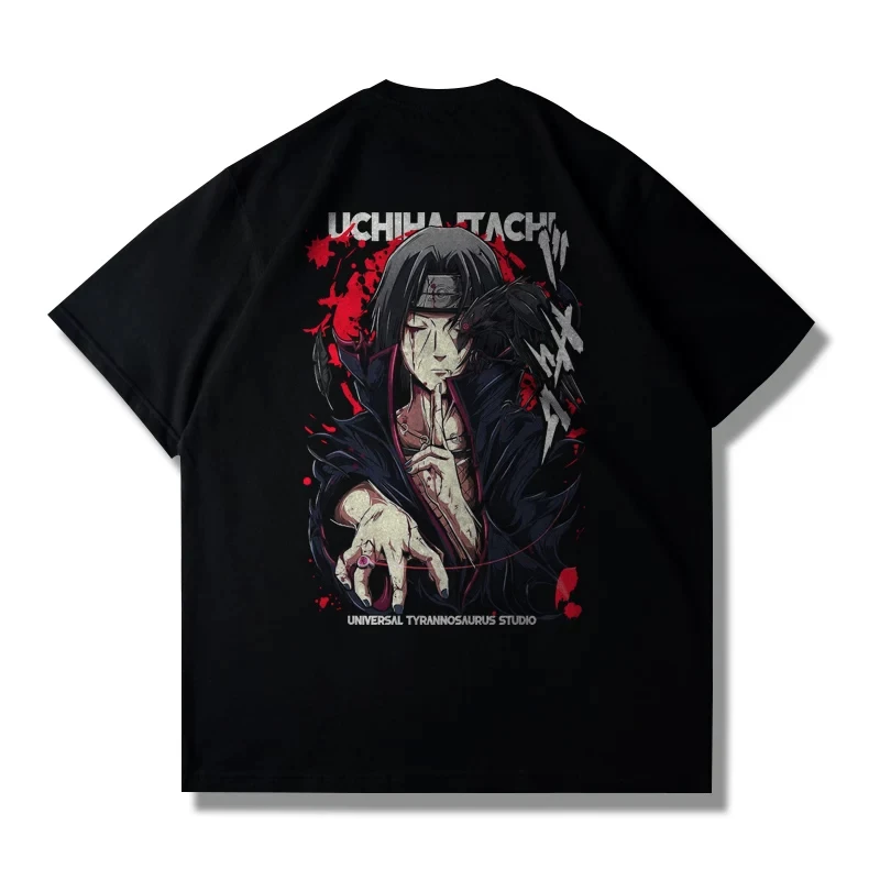 White Tee Men's Women's Anime Naruto Itachi Uchiha Manga Dark Red Retro Cool Graphic Print Oversized Short Sleeve Streetwear Top