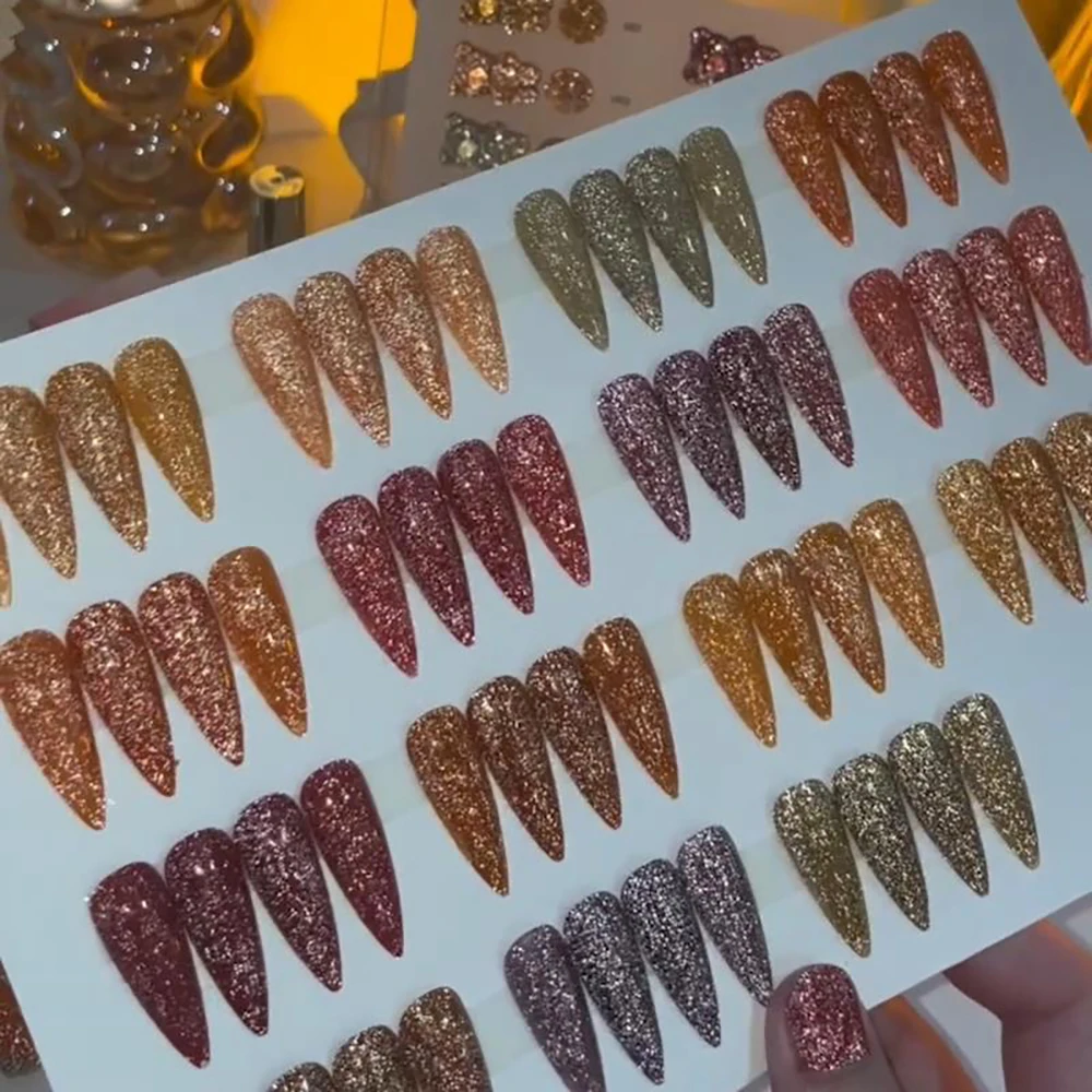 Vendeeni 15 Farben/Set Herbstfarben Glitzer-Brocken-Diamant Gel-Nagellack Orange Glanz UV LED Aushärtbarer Gel-Lack mit Display – Detail 6