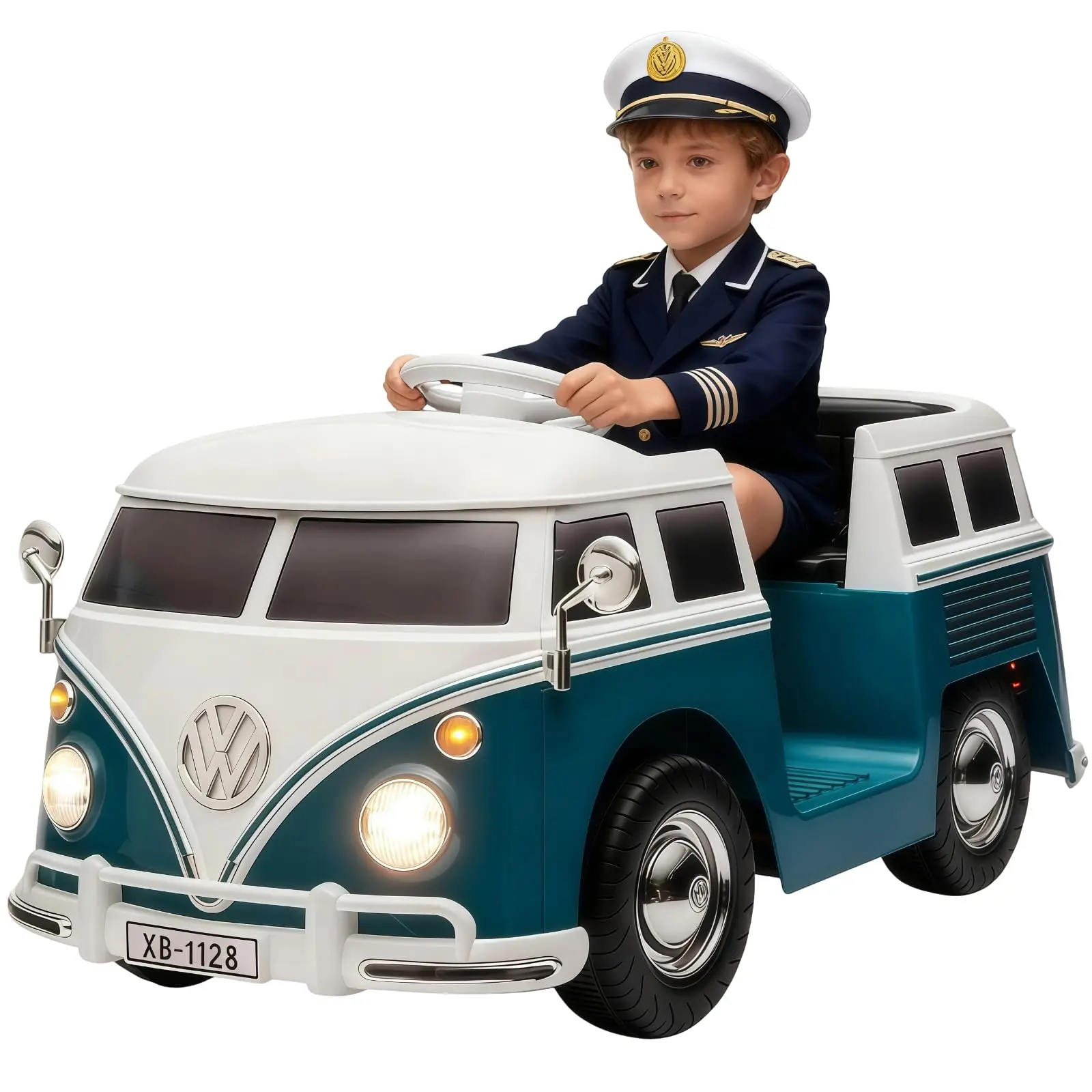 

12V Kids Ride On Car Toy, 2 Speed Electric Bus With Pedal Control, Headlight, Music & Horn For Boys Girls Aged 3+