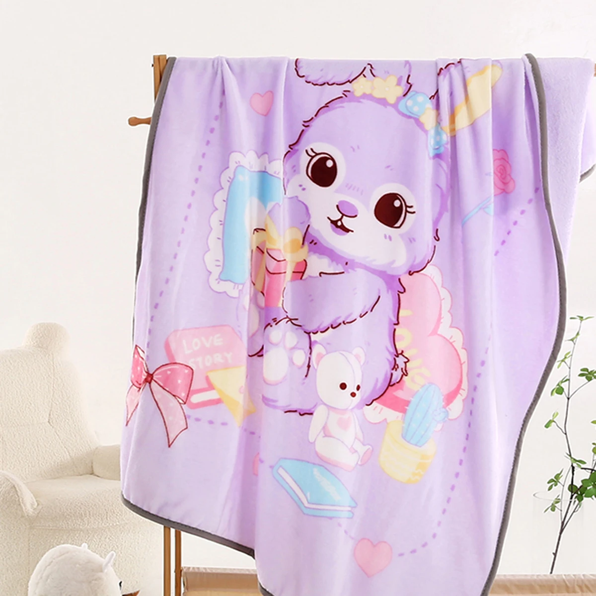 Purple Rabbit And Toys Throw Blanket  Super Soft  Sherpa Blanket for Couch Sofa Bed For Bedroom Living Room 100cmx140cm