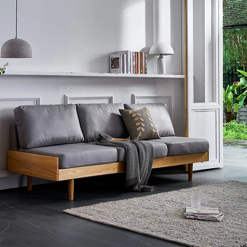 Walnut-colored sofa small apartment, Nordic simple fabric living room single three-person Japanese-style  retro sofa