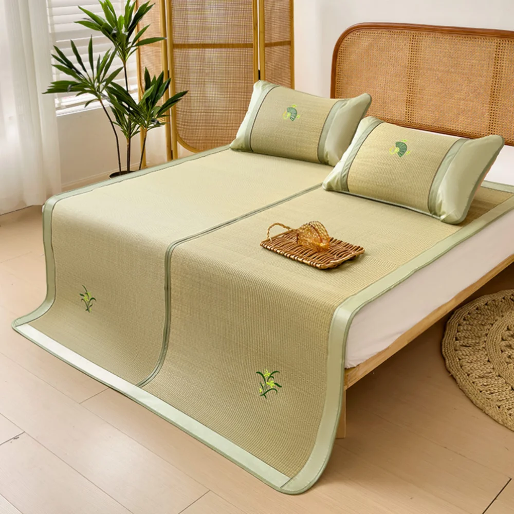 Esterilla de bambú para el hogar, cama doble, cama individual, dormitorio de estudiantes, esterilla de paja de verano, doble cara, doble uso, plegable