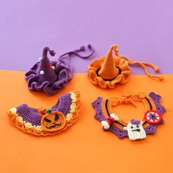 Halloween Dog Collar Pet Bib Dog Collar Cat Hat Hand Knitted Crochet Collar Pumpkin Costume Pet Accessories