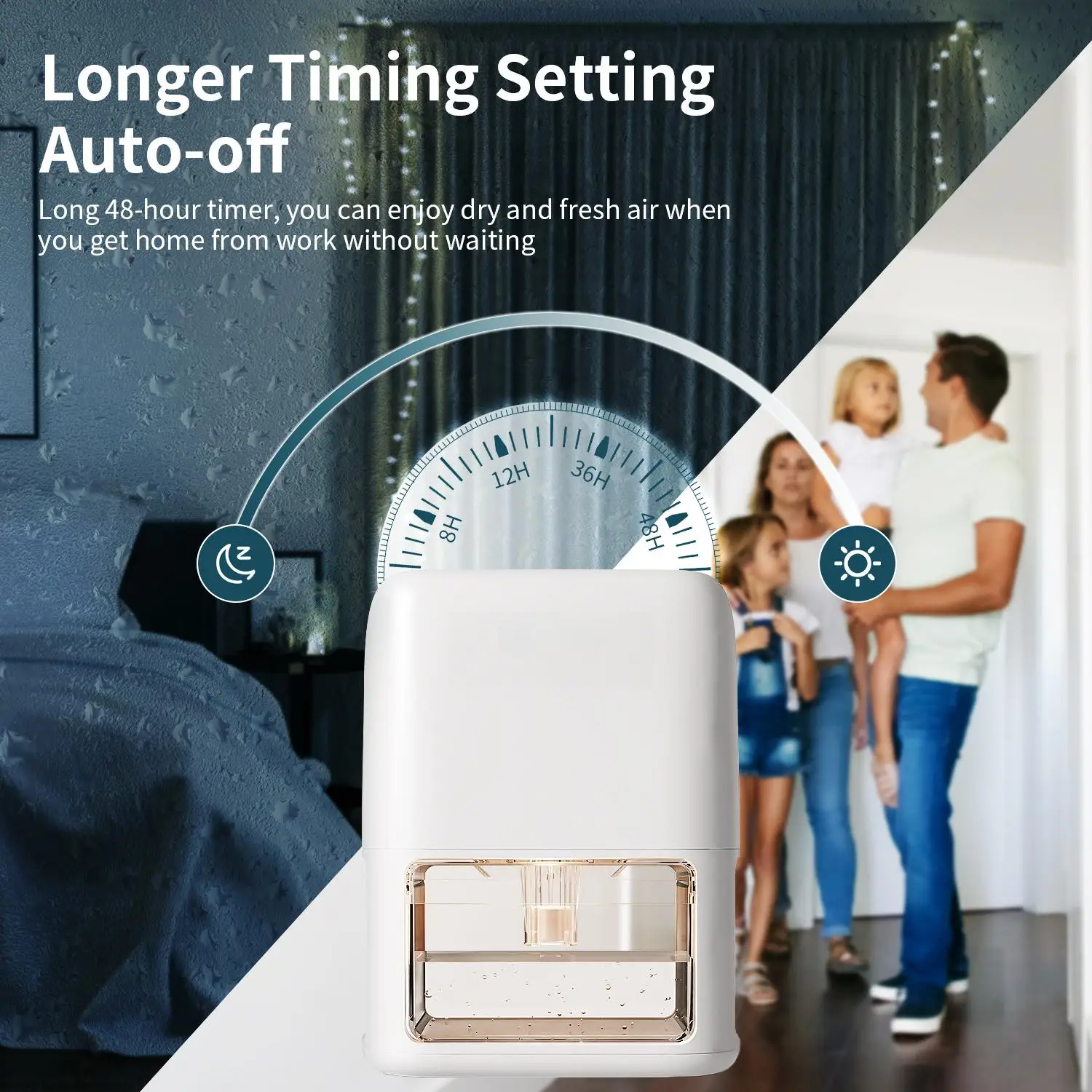 60 Unzen Luftentfeuchter für Zuhause, leiser Dual-Halbleiter-Luftentfeuchter mit Timer, Schlafmodus, automatische Abschaltung, 7 Farben, leicht, tragbar, Badezimmer