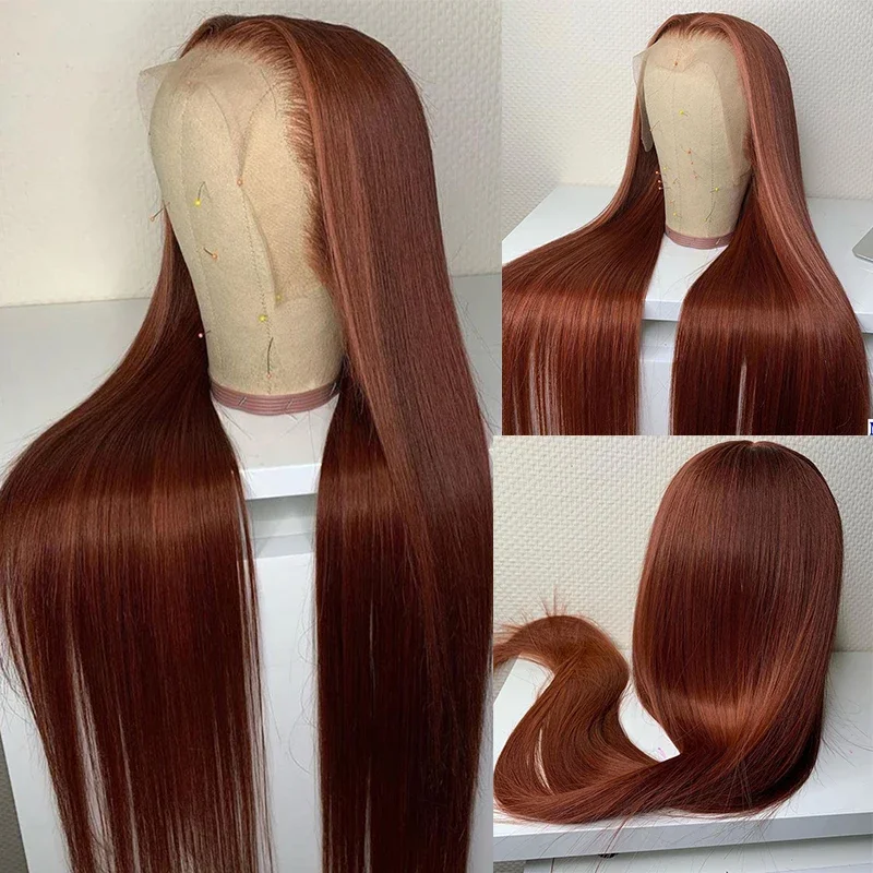 

Long 26Inch Soft 180Density Dark Brown Kinky Straight Lace Front Wig For Women BabyHair Heat Resistant Glueless Preplucked Daily