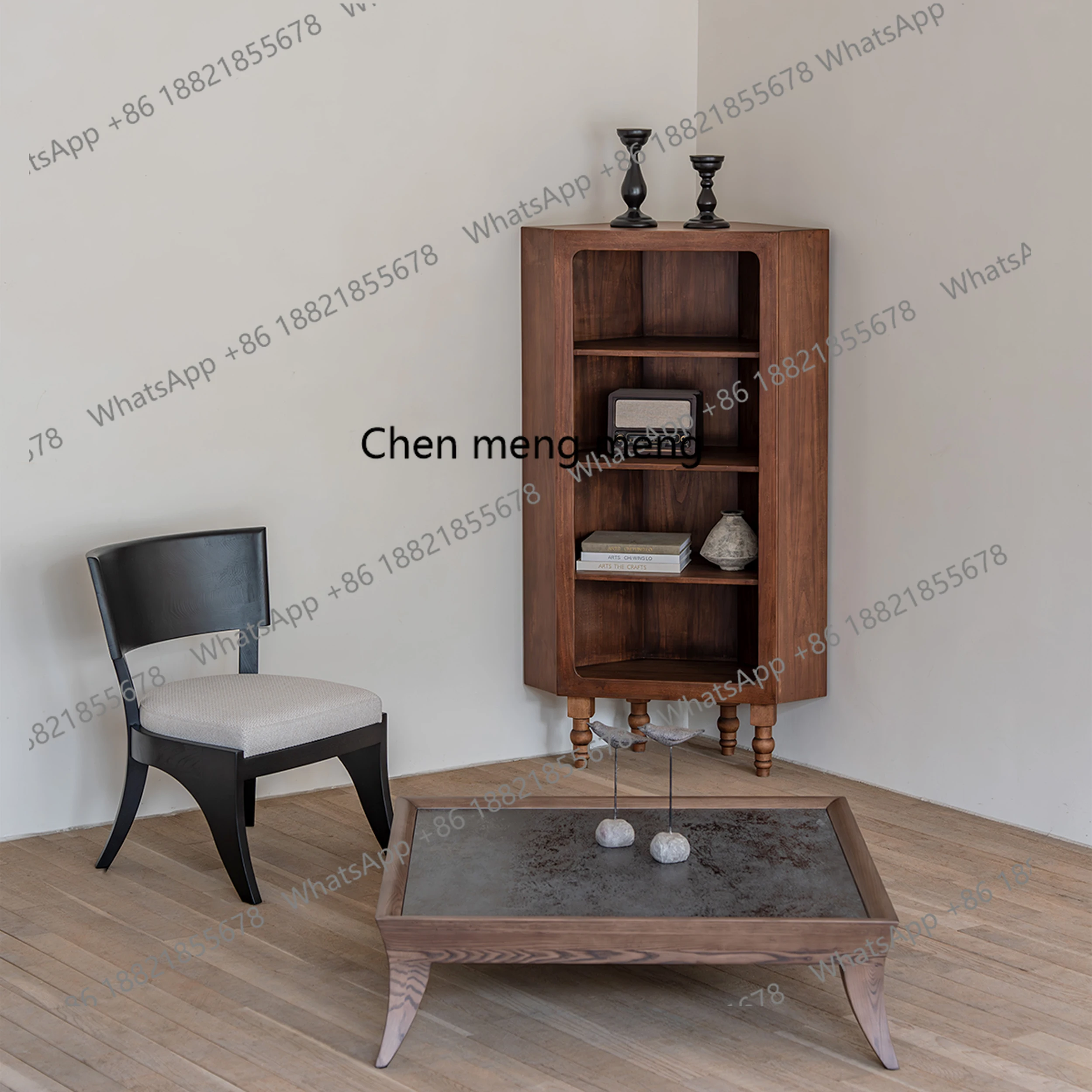 Medieval solid wood household corner cabinet display storage triangle cabinet