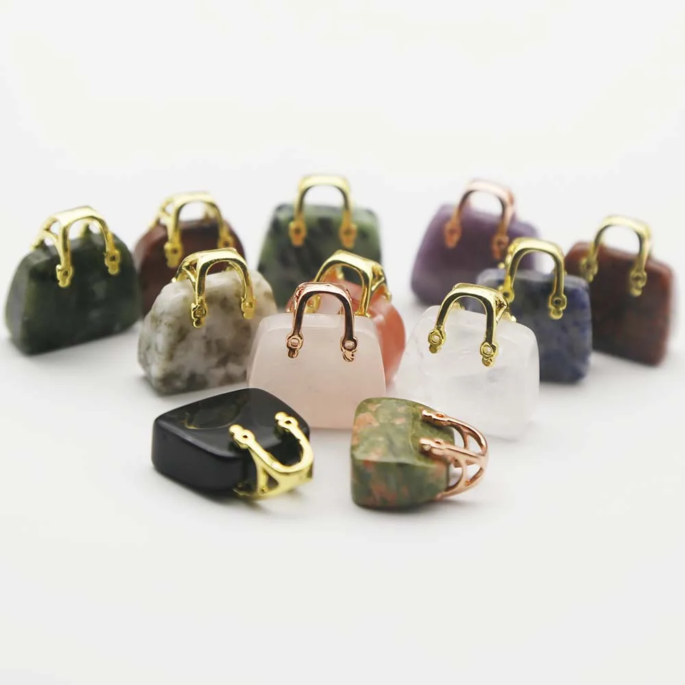 

New Quality Natural Agate Crystal Jade Semi Precious Stone Handbag Pendant Home Desk Decoration 12Pcs Free Shipping