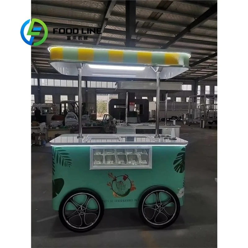Customized Commercial Hand Push Ice Cream Display Cart Mini Gelato Freezer Portable Frozen Snack Cabinet