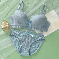 ropa interior femenina Plus Size Bra Set Thin 3/4 Cup Wire Free Two Piece Hollow Lace Lingerie Set lenceria For young Ladies