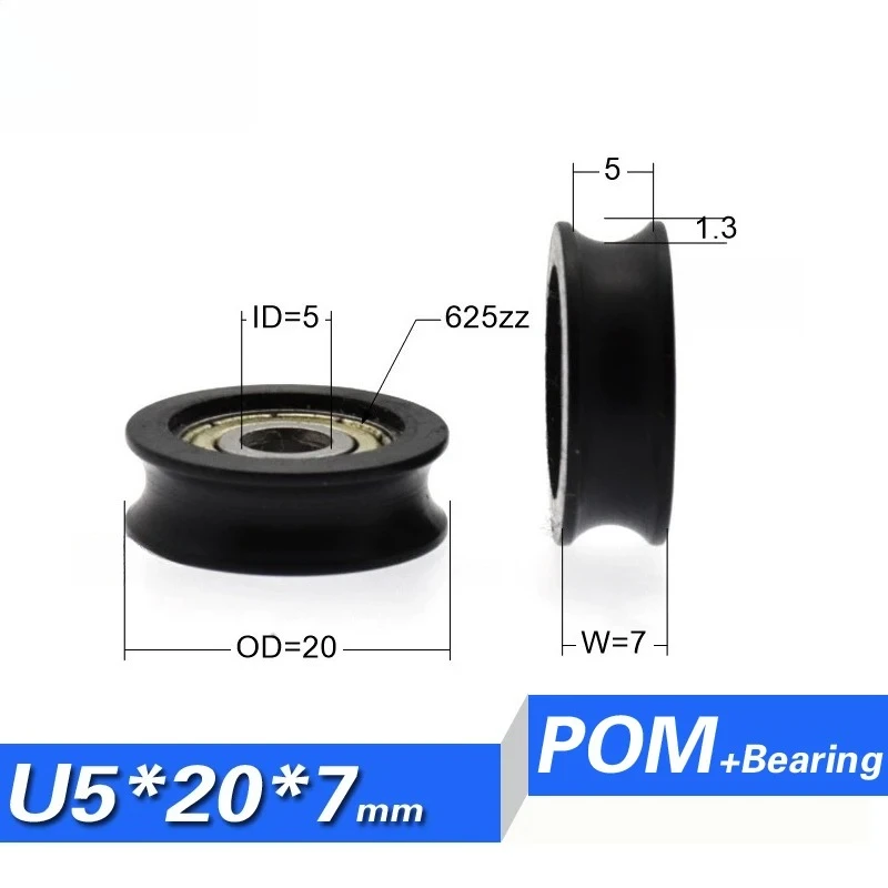 Nylon Wheel U Groove Small Wheel Groove Plastic Coated 625zz Rolling Door and Window Wheel 5*20*7