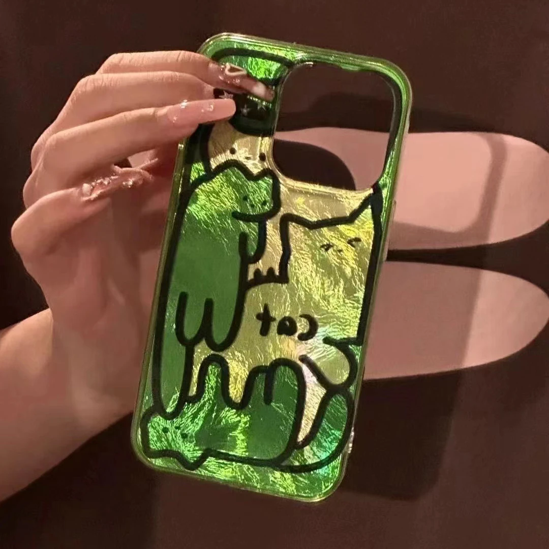 Feather veil abstract line cat phone case with folding bracket For iPhone 11 12 13 14 15 16 Pro Max Silicone Cases Cover
