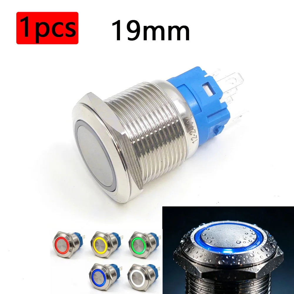 Latching Push Button 19mm Switch Start Stop LED Light PC Power Momentary On Off 12v 3v 5v 6v 24v 110v 220v Red Blue Green