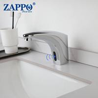 ZAPPO Commercial Bathroom Touchless Automatic Motion Sensor Sink Faucet Cold and Hot Water Mixer Basin Tap Solid Brass Chrome