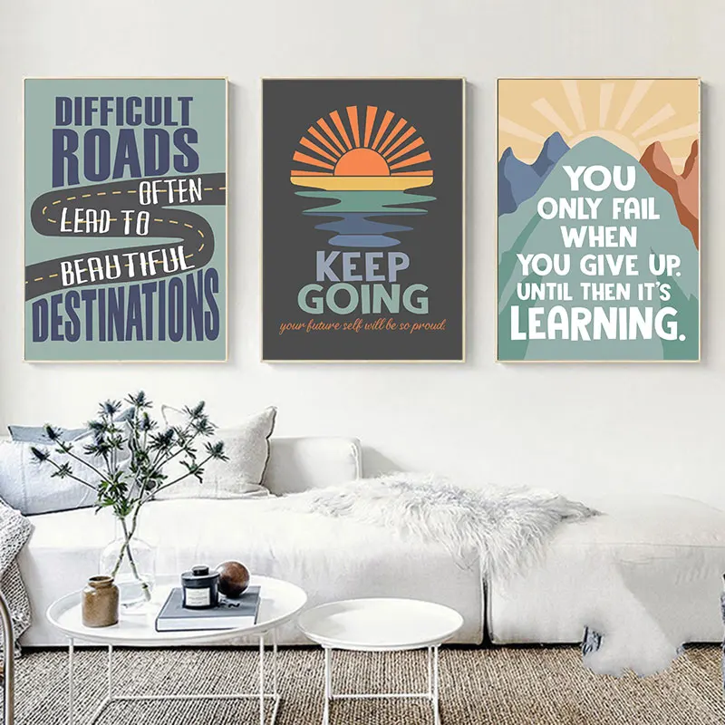 Modern Motivational Quotes Canvas Art Poster Prints Mountain Road Sunrise Typography Wall Decor for Living Room and Bedroom