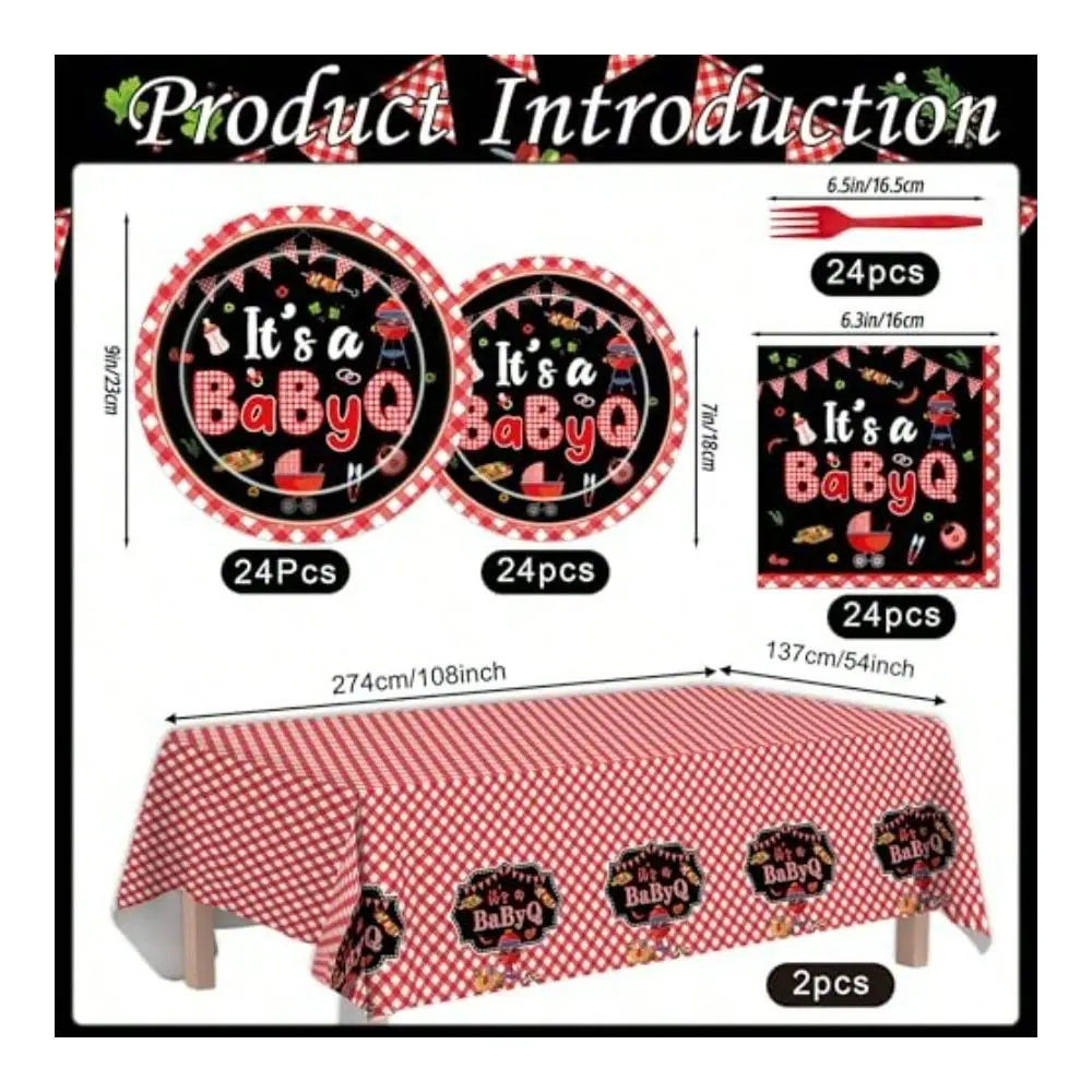 

Q Baby Shower Decorations 98 Pcs I Do BBQ Picnic Gender Reveal Party Paper Plates Napkins Forks Set Disposable Rectangular Plas