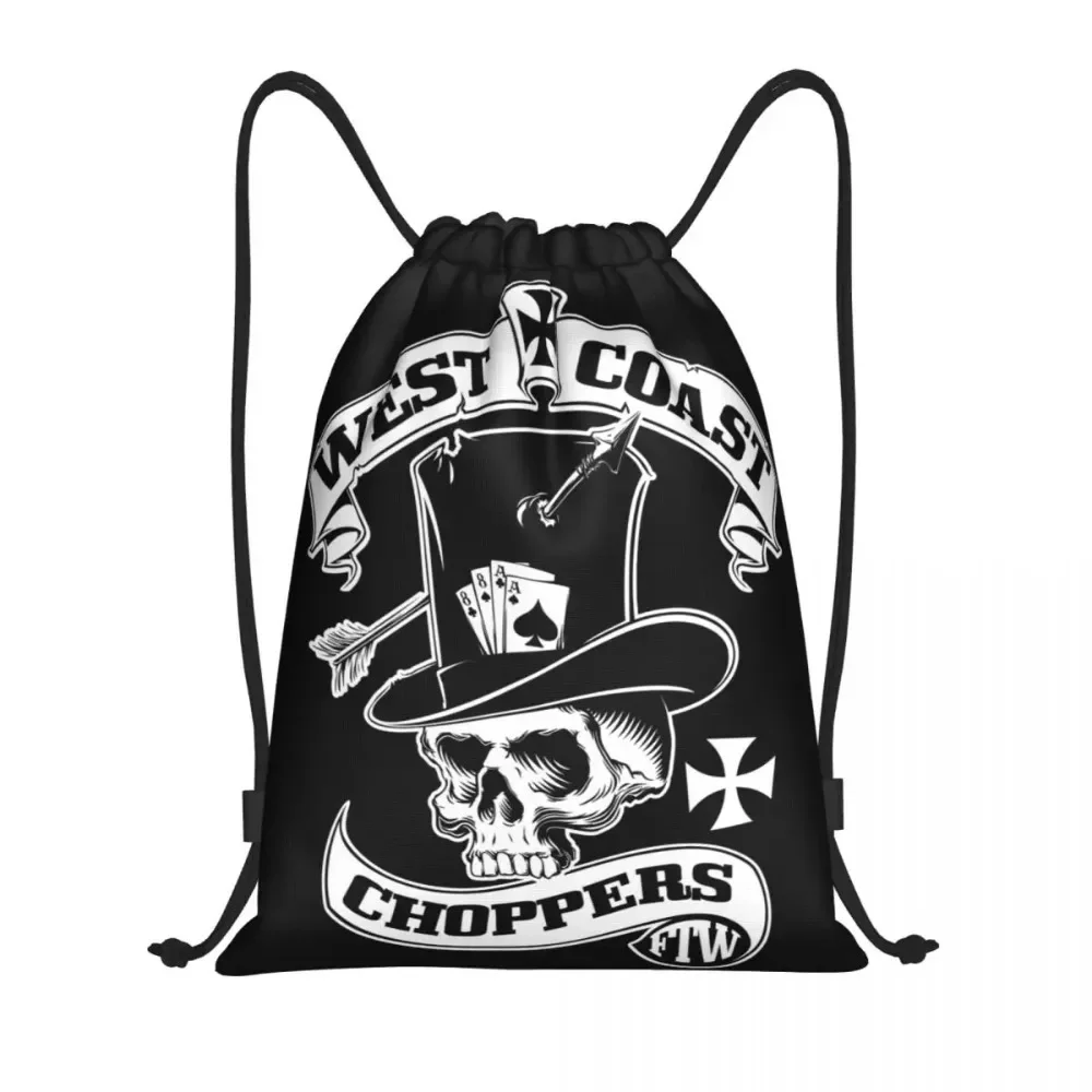 West Coast Iron Skull Chopper Cross Drawstring Backpack Sports Gym Bag for Men Women Shopping Sackpack