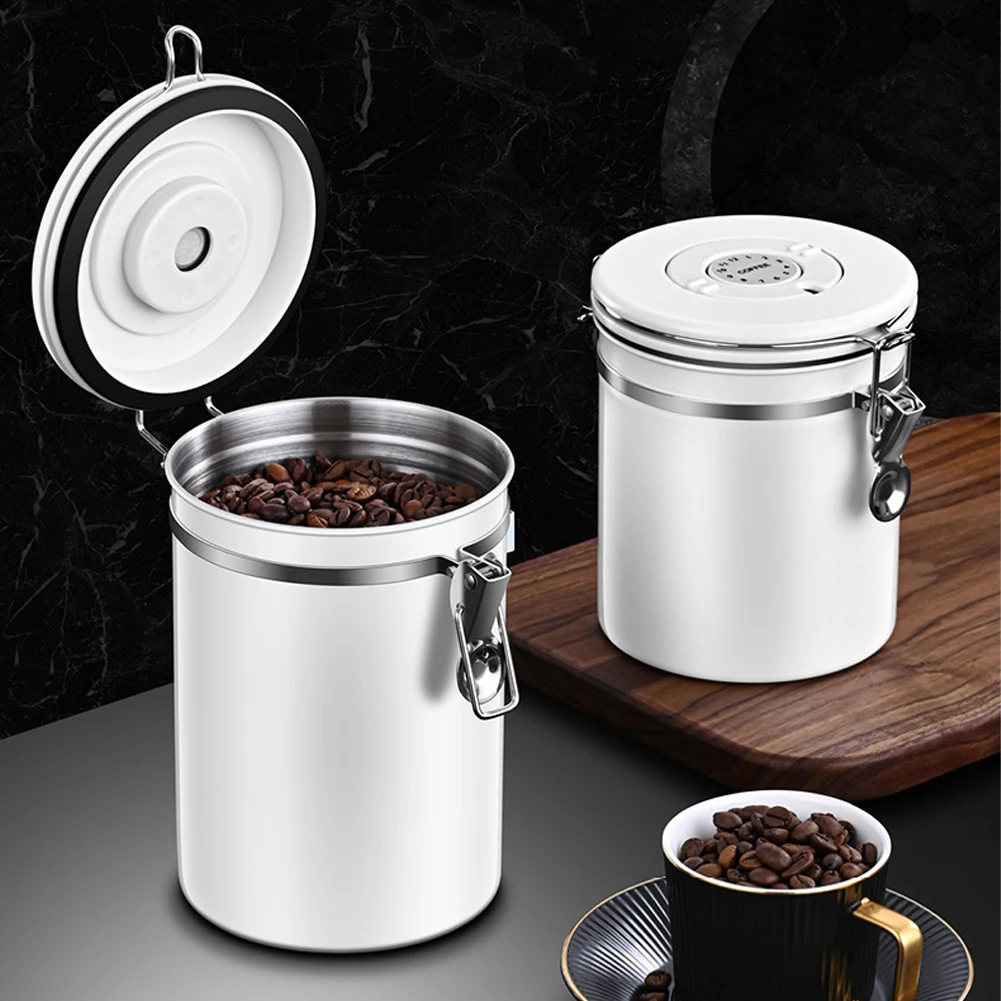 40/50/60 OZ Coffee Bean Container 304 Stainless Steel Airtight Coffee Jar with Scoop CO2 Releasing Valves for Flour Cereal Sugar