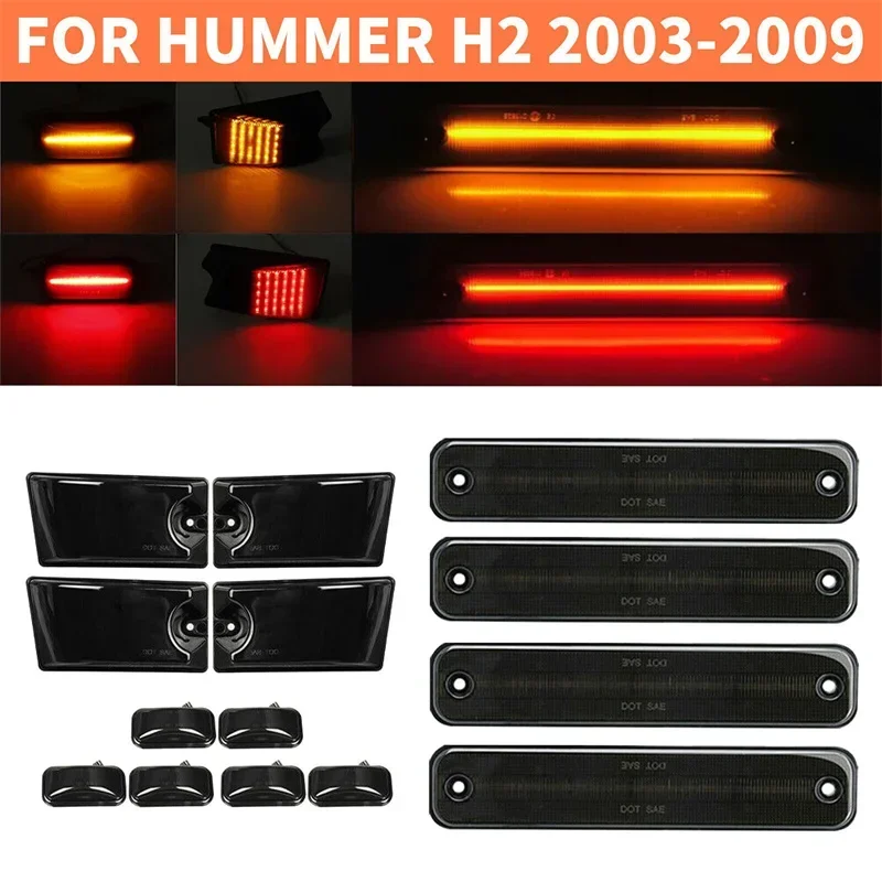

4/14pcs Smoked Lens LED Cab Roof Light Side Marker Lamp for Hummer H2 2003-2009 (Single/Double Row Lamp)
