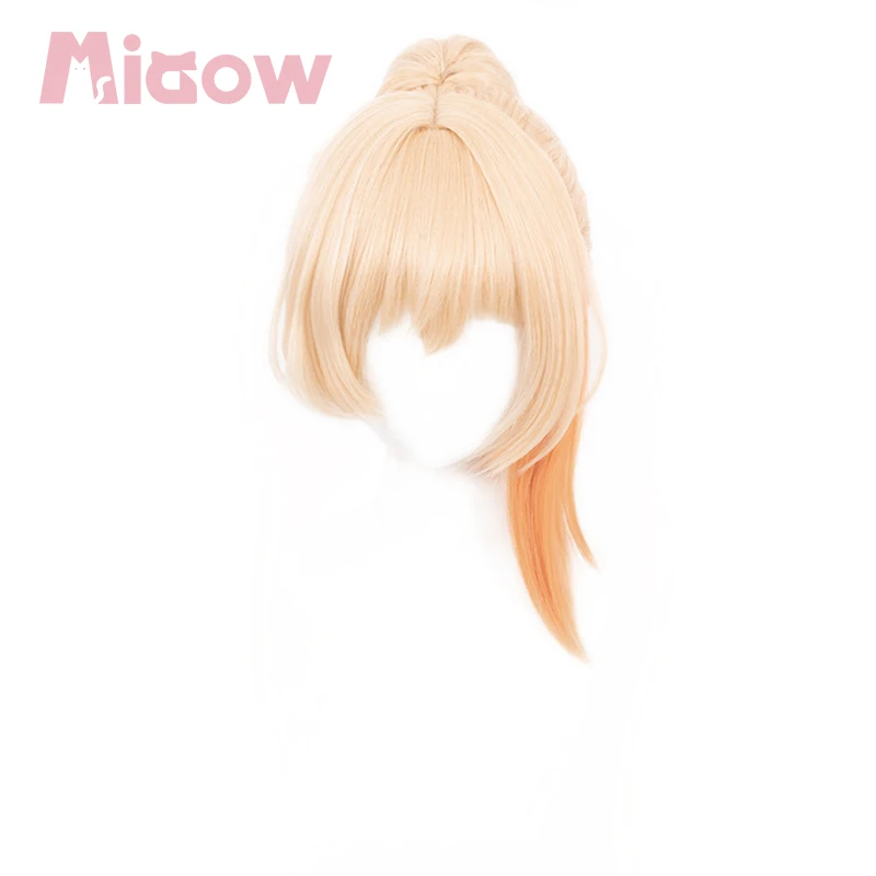 Game Genshin Yoimiya Resplendent Feast Cosplay Wig, Blonde‑orange Gradient High Ponytail Heat‑resistant Synthetic Wig for Party