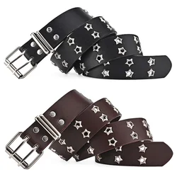 women luxury fashion faux leather belt brand designer punk rock decorative studded belts double pin buckle jeans star waistband