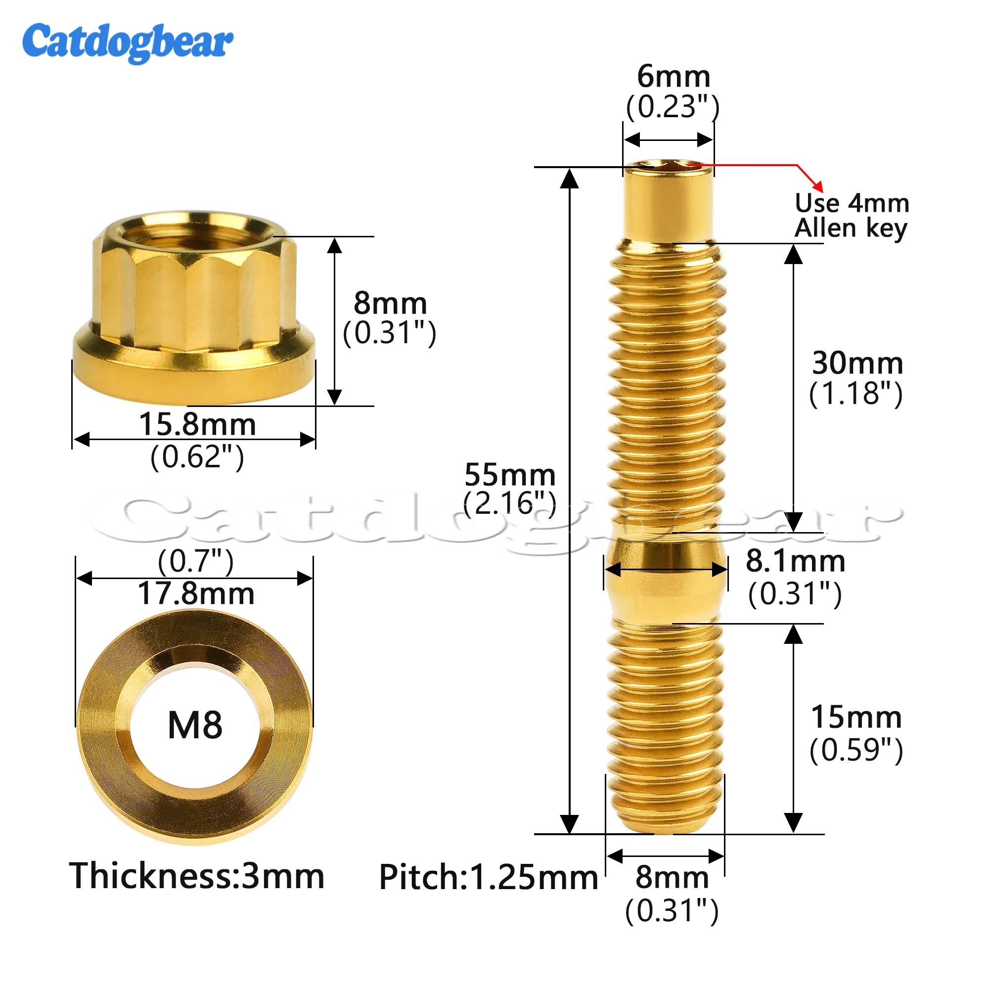 Catdogbear Titanium Bolt M8x45/55/65mm M10X45/54mm Alloy Automotive Exhaust Manifold Stud Bolts Nuts Washers Kit Set