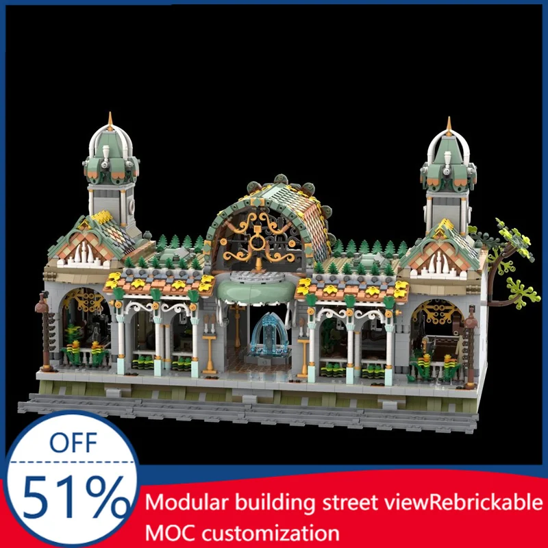 4632 PCS Medieval Architecture Elven Train Station - 10316 Art Nouveau Modification MOC Building Block Model Toys Festival Gifts