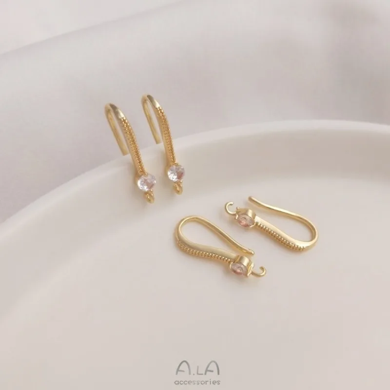 14K Gold Color Diamond With Rings DIY Ear Hook Accessories Single Zirconium Ear Hook Handmade Earrings, Ear Jewelry Materials