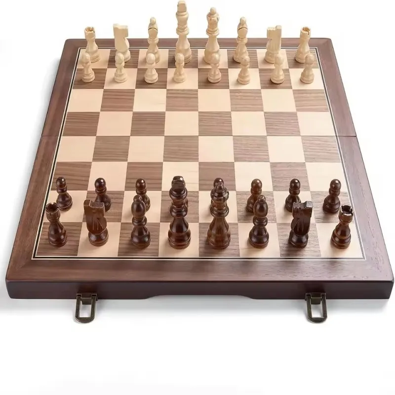 Wooden Magnetic Chess Set for Adults Kids Chess Board with Handmade Pieces Folding Portable Travel Unique Chess Sets Game