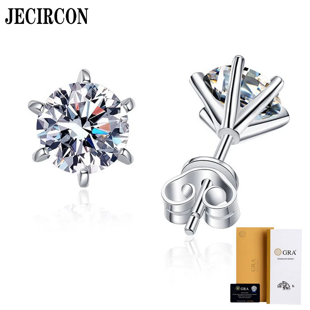 

JECIRCON S925 Sterling Silver Threaded Stud Earrings for Men/Women Round Moissanite Platinum Plated Ear Jewelry Simple Versatile