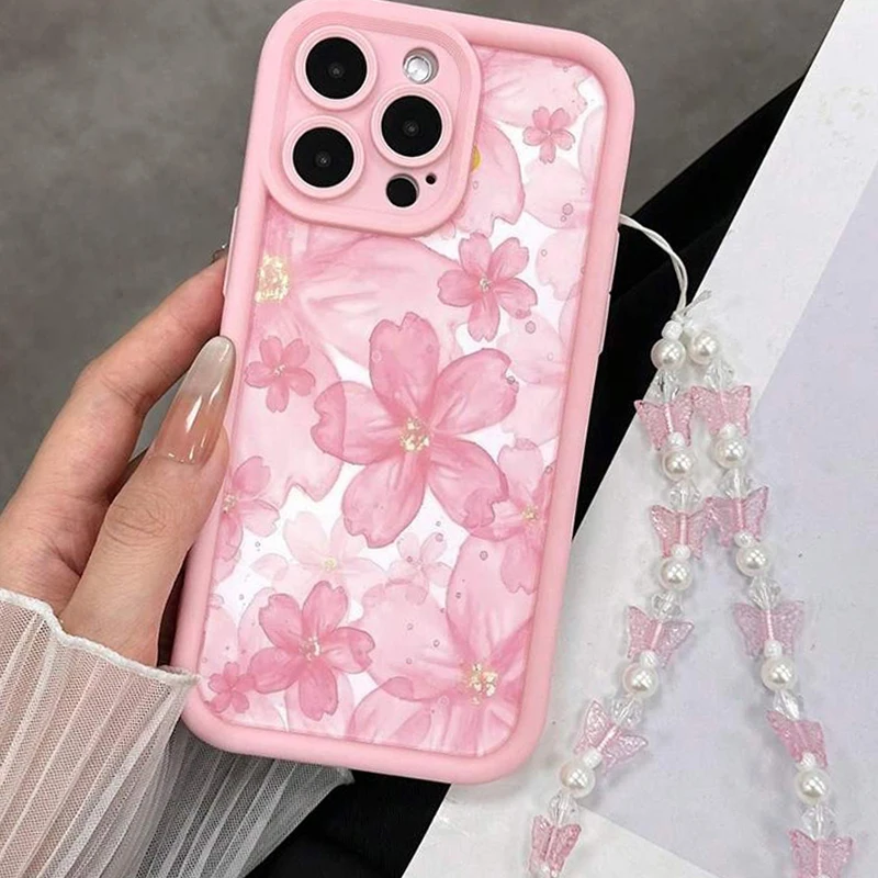 Rosa Blumen Silikon Weiche Handyhülle für iPhone 11 12 13 14 15 16 17 18 Pro Max Air 16E X XS XR 7 8 Plus Schmetterling Charm Cover – Detail 6