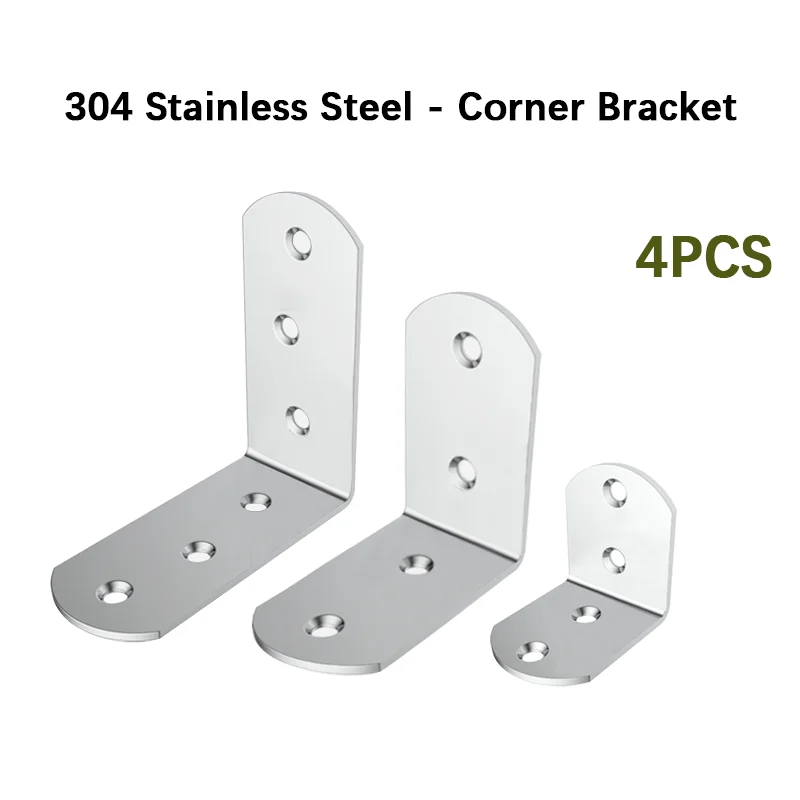 4pcs Right Angle Triangle Support Bracket 304 Stainless Steel Metal Cabinet Support Bracket for Home Improvement