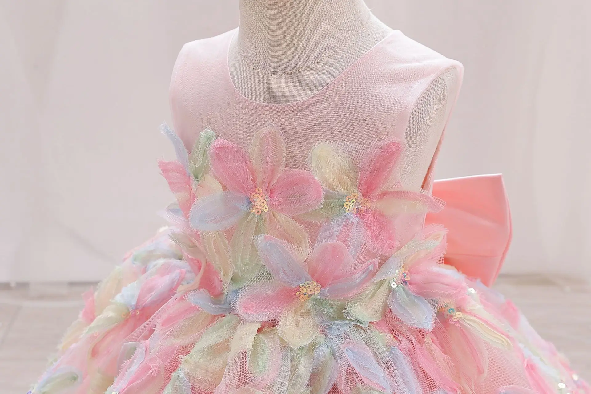 New Kid Girl Princess Dresses with Flowers Girls Party Dresses Ball Gown Pink Child Festival Clothes