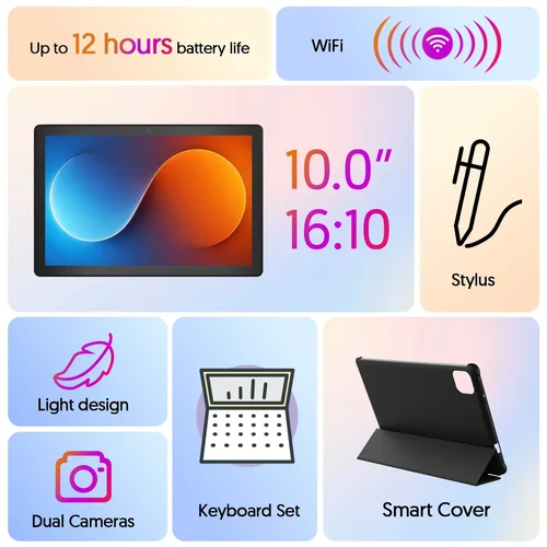 Imagen 2 del producto Última versión global Tableta Android 15, tableta de 10 pulgadas, procesador de cuatro núcleos, resolución 1280*800, 12 (3+9) GB de RAM, almacenamiento de 64 GB
