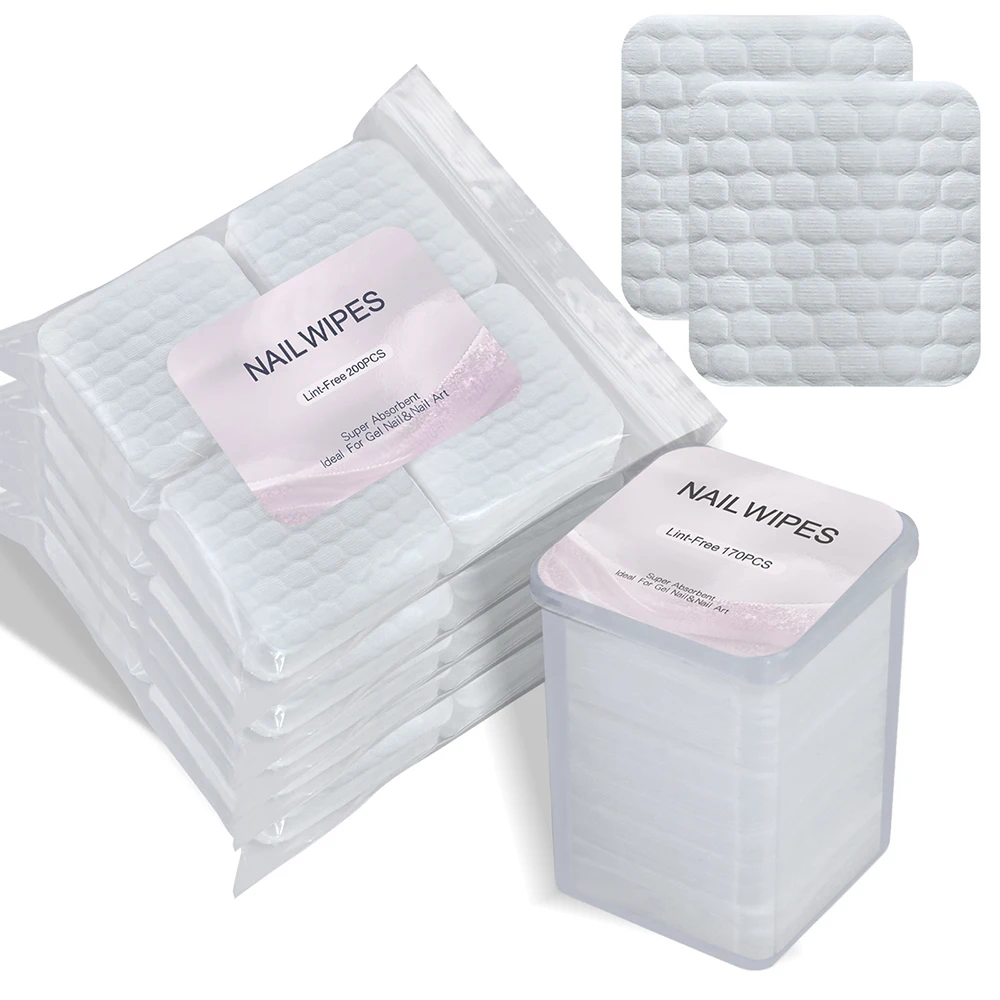 170/200Pcs Water-saving Nail Wipes White Square Lint-free Napkins For Manicure Nail Supplies Eyelash Extension Glue Cleaning Pad