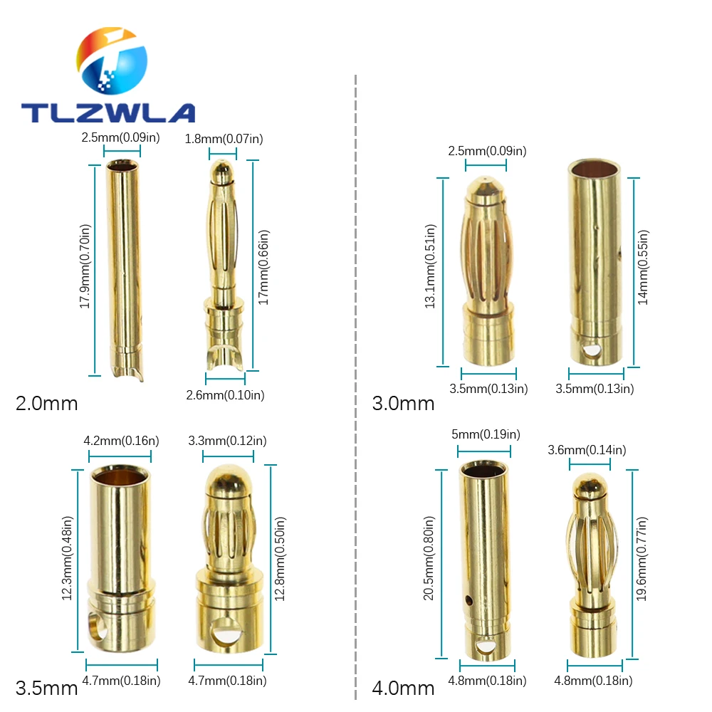 2mm 3mm 3.5mm 4mm 5mm 5.5mm 6mm 8mm RC Battery Gold-plated Bullet Banana Plug High Quality Male Female Bullet Banana Connector