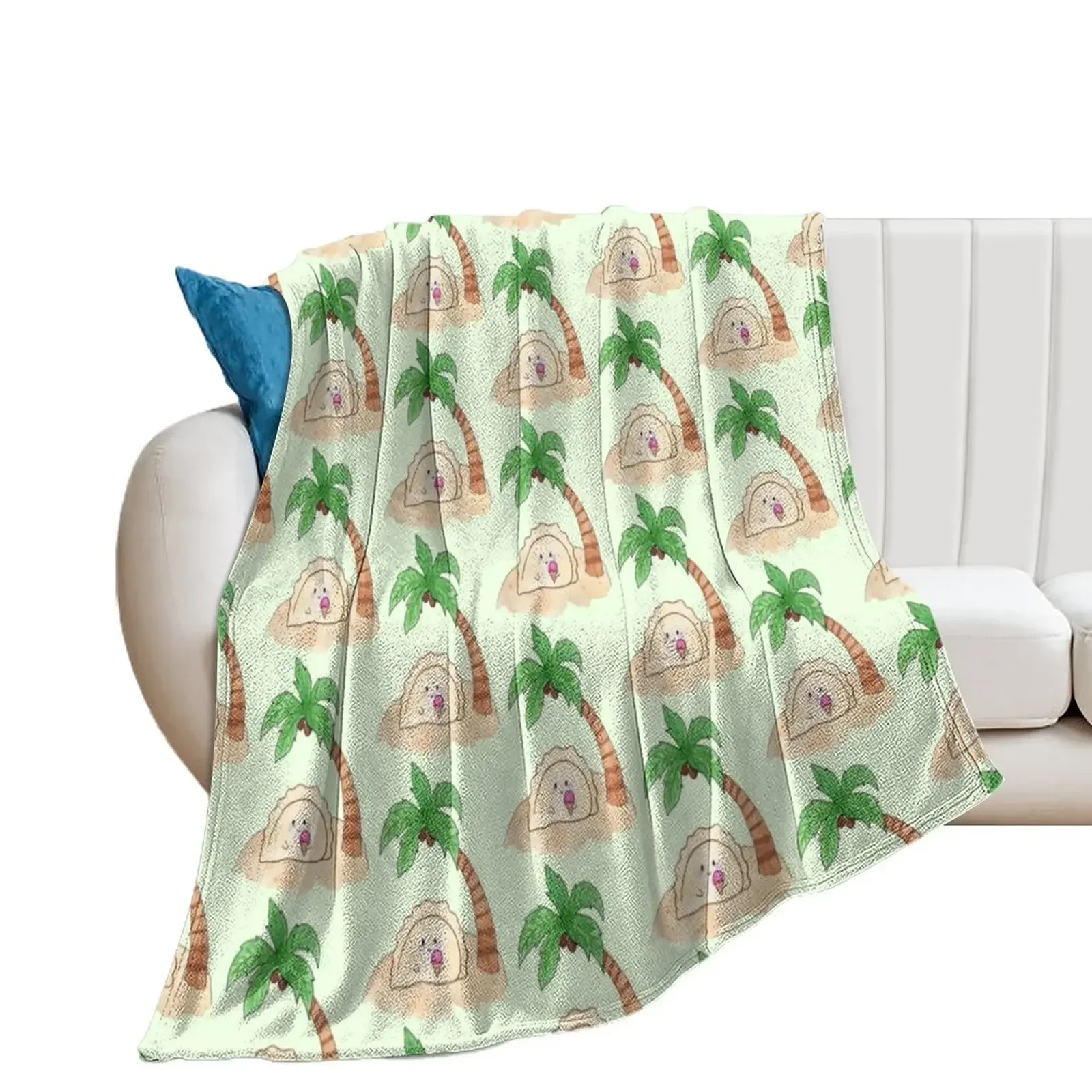 Dumpling pierogi on a deserted island with ice cream under a palm tree pattern Throw Blanket Bed linens Large Blankets