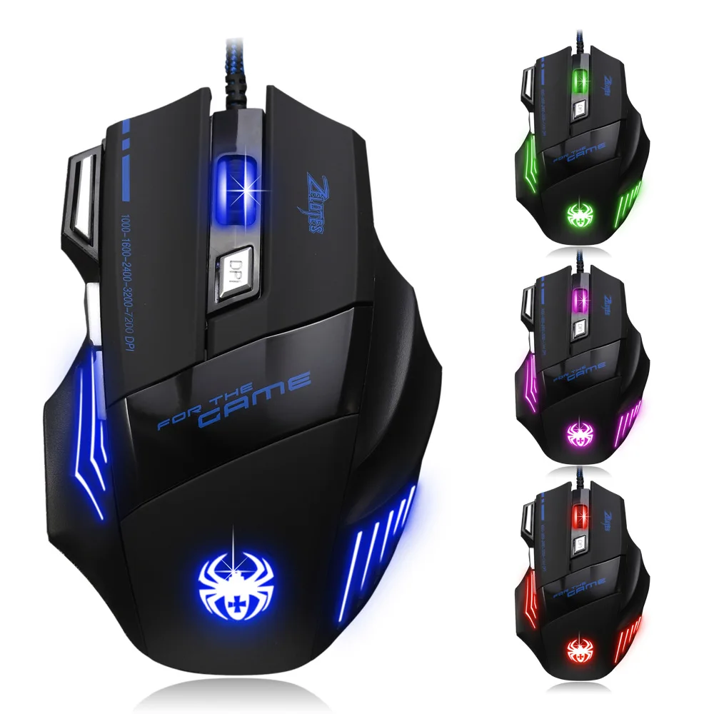 

T-80 Game Mouse 7200DPI USB 7 Keys Four-way Roller Wired Optical Mouse Opto-electronic Creative Mouse 7 Colors Breathing Lights