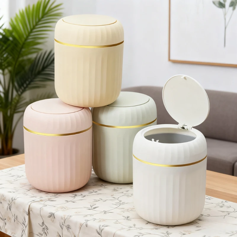 Desktop Trash Can with Lid Garbage Waste Bin Organizer Bedroom Office Desk Storage Box Mini Pressing Light Luxury Car Trash Can