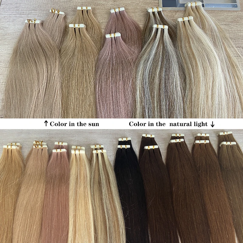 Veravicky Hair Tape In Hair Extensions Natural Human Hair Tiny Interface 4x0.8cm Skin Weft Remy 20pcs 16-24 inch For Thin Hair