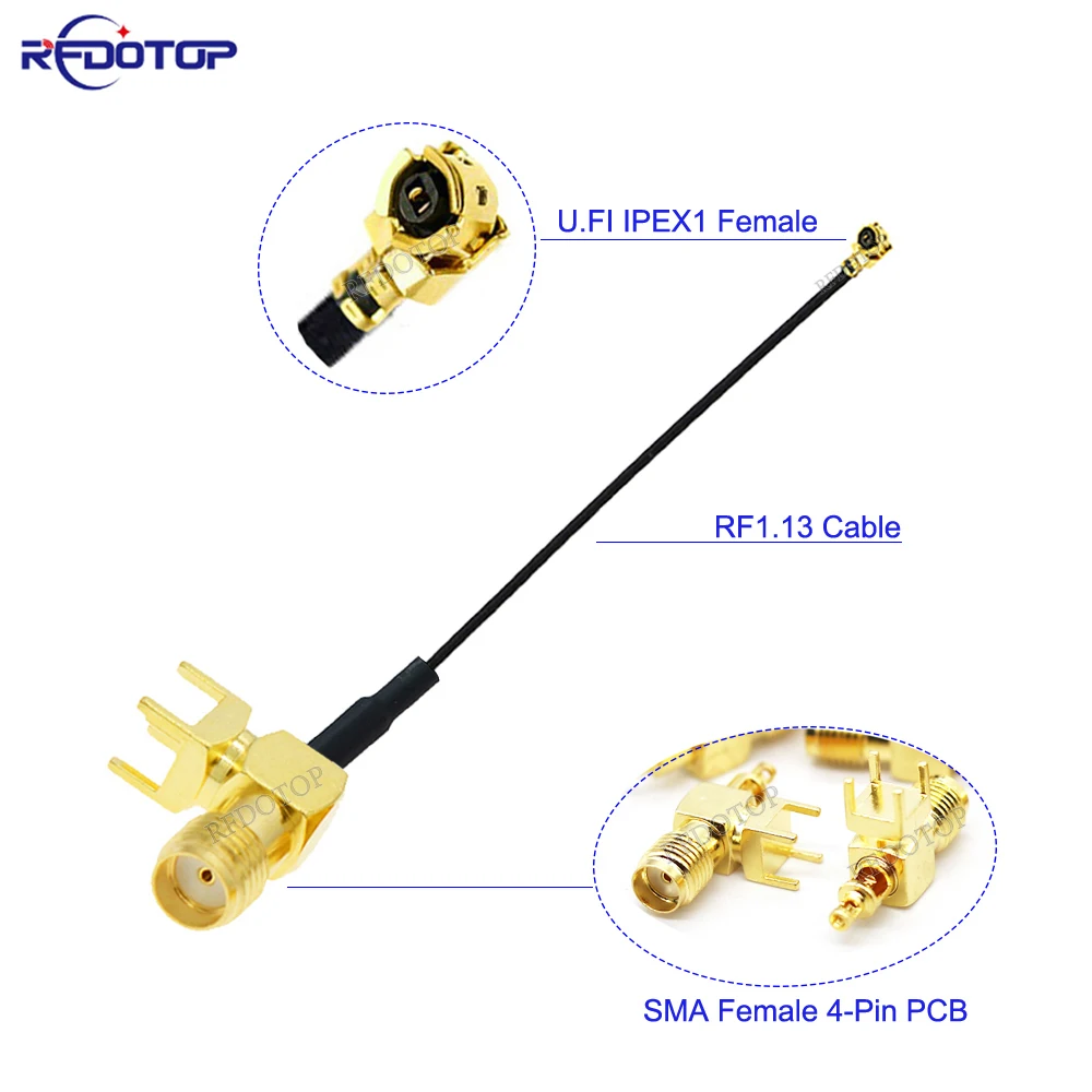 10Pcs/Lot RF1.13 Cable u.FL  1 Female to SMA Female 4Pin Right Angle PCB Pigtail WIFI Antenna Extension Cable Jumper