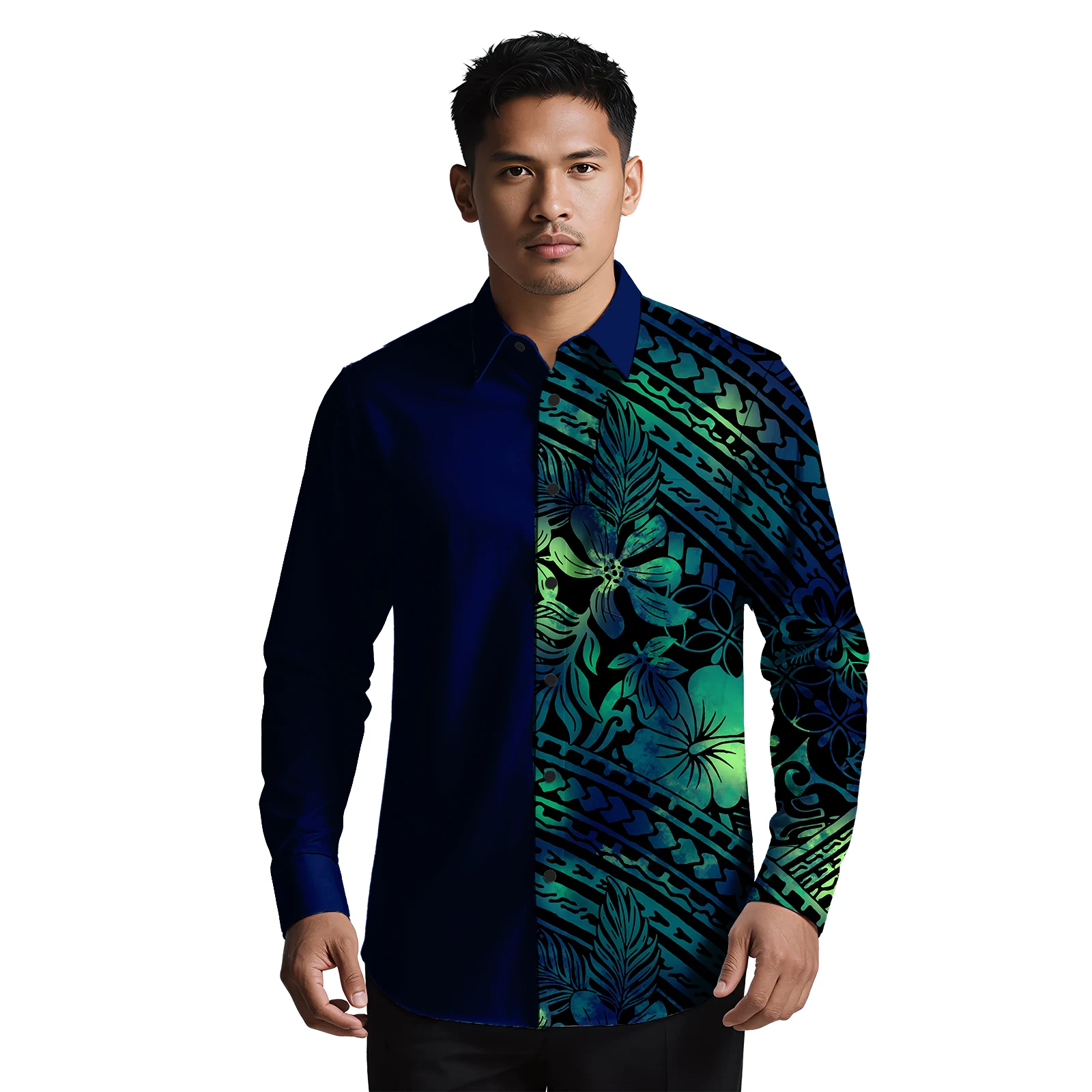 Men's Shirts High Quality Custom Samoan Pocket Top for Men's Polynesian Casual Clothing Men Maxi Sleeve Island Hawaiian Shirts