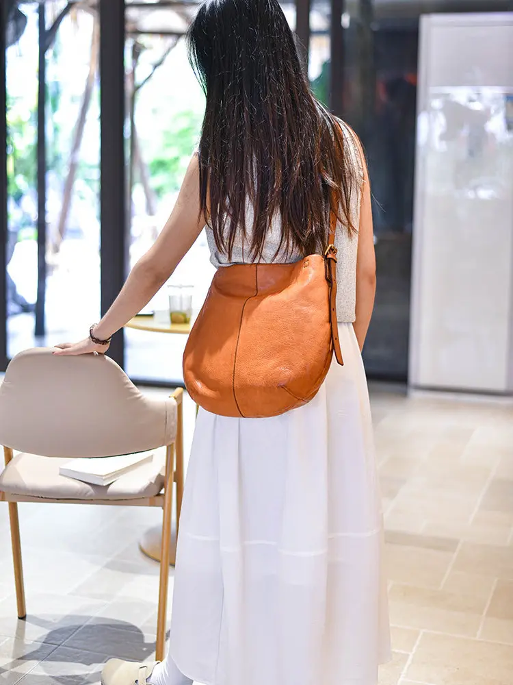 PNDME Casual Vintage Handmade Vegetable Tanned Leather Women's Shoulder Bag Weekend Shopping Luxury Genuine Leather Underarm Bag - view 2