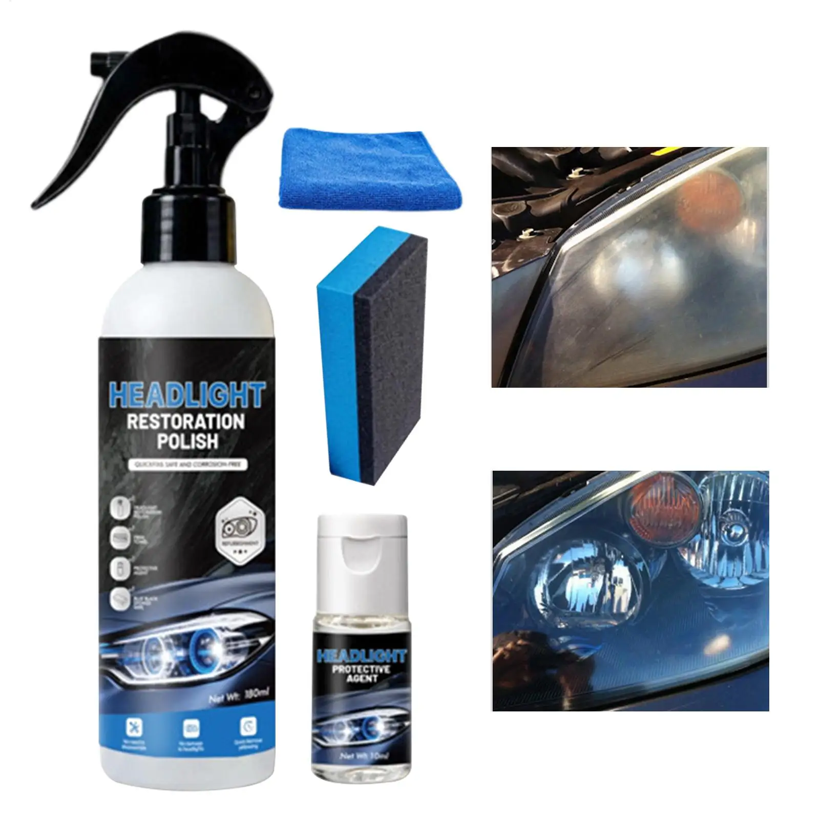 Automotive Headlamp Restoration Fluids 180ml+10ml Versatile Headlight Refurbish Kit for Improving Night Driving Visibility