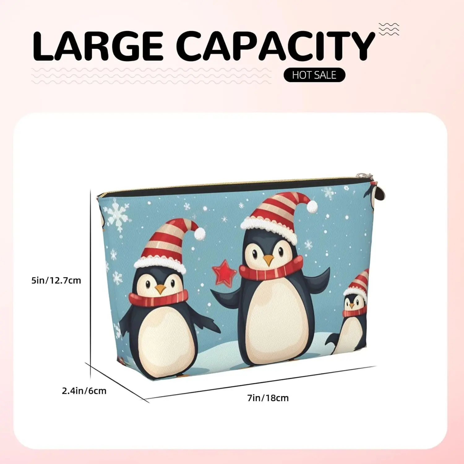 Christmas Penguins printed Leather Travel Toiletry Bag