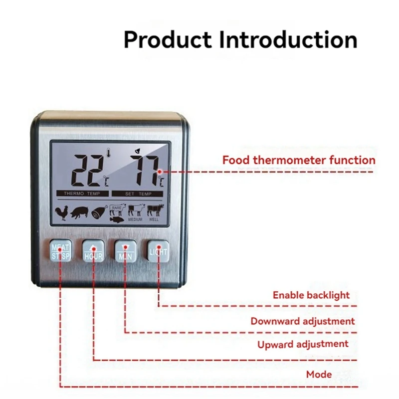 2Pcs TP710 Digital Cooking Meat Thermometer, Large LCD Backlight Food Thermometer with Stainless Steel Probe-A50M